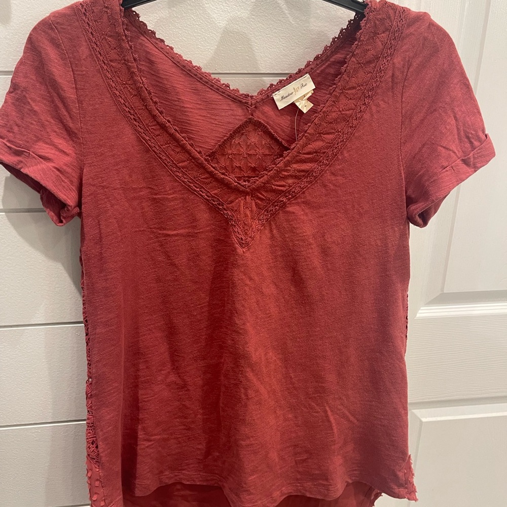 Women's Red Lace Trim Top